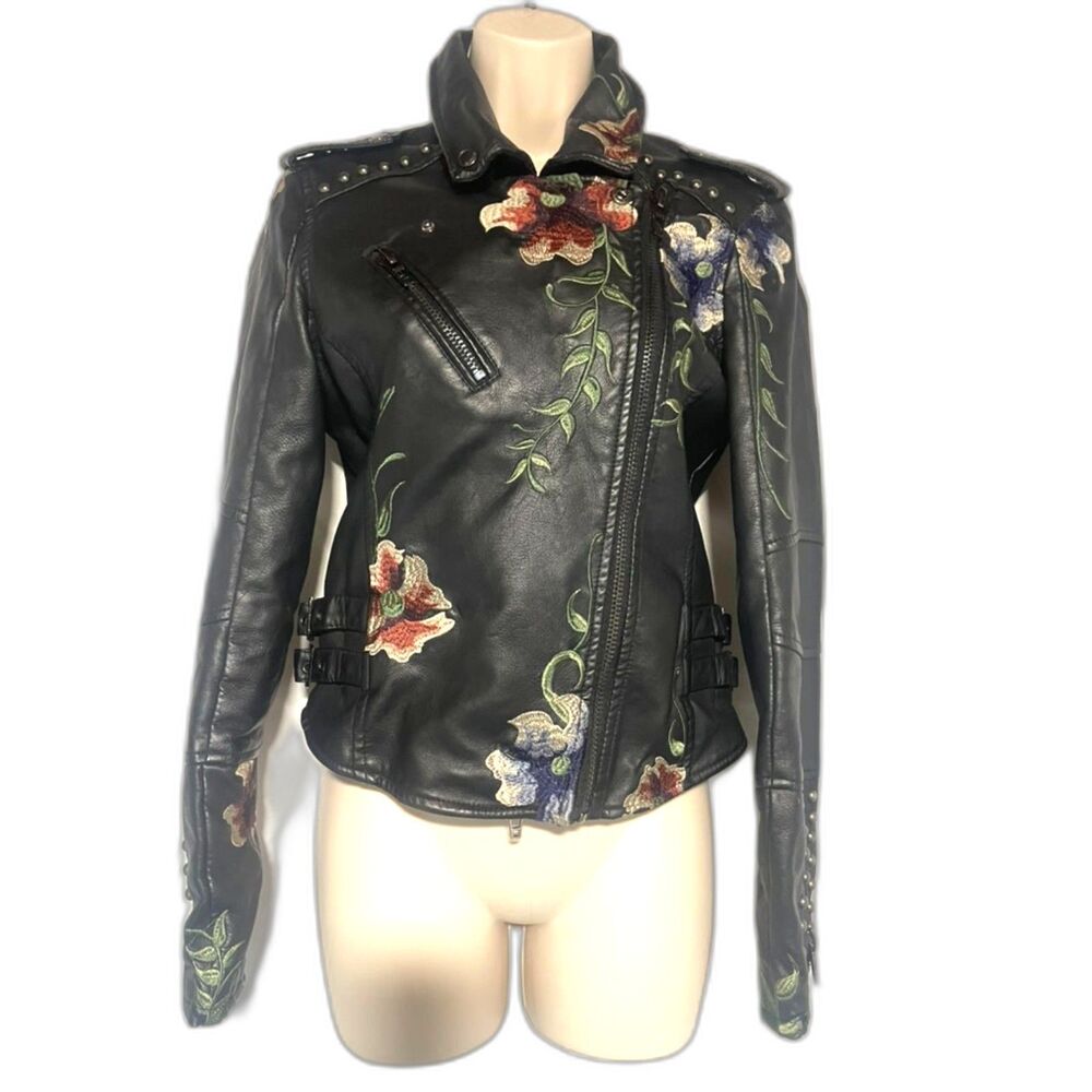 Blank NYC small vegan leather embroidered jacket